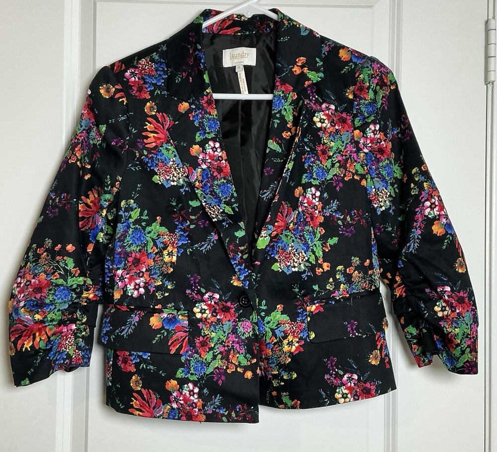 Laundry by Shelli Segal Black Floral One-Button Blazer Jacket Women’s 8